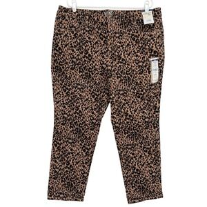 Terra & Sky Women Straight Stretch Brown Black Leopard Denim Jeans Plus 18WP NWT